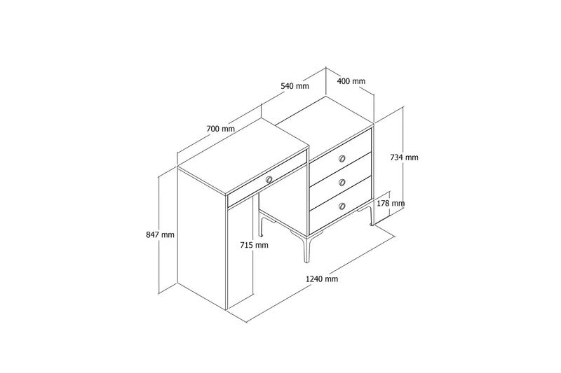 Ameias Sminkbord 124x84,7 cm Brun/Vit - Hanah Home - Möbler - Bord & matgrupp - Sminkbord & toalettbord