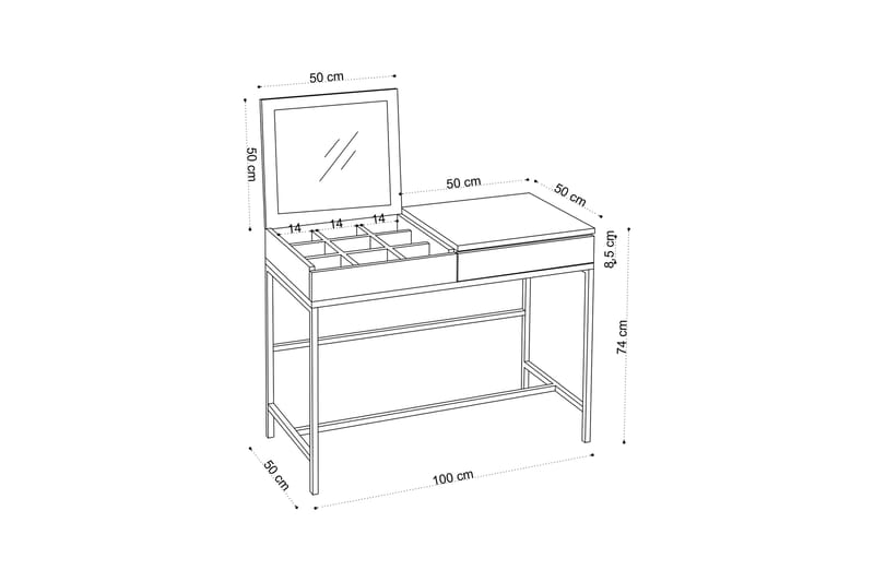 Sminkbord Amour 100x74 cm Vit/Svart - Hanah Home - Sminkbord & toalettbord