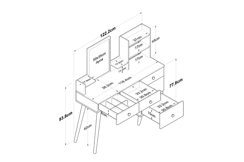 Sminkbord Junji 118,2x93,8 cm Vit - Hanah Home - Möbler - Bord & matgrupp - Sminkbord & toalettbord