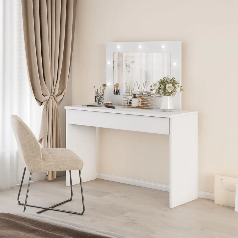 Sminkbord med spegel Eva 1 låda - Vit - Möbler - Bord & matgrupp - Sminkbord & toalettbord