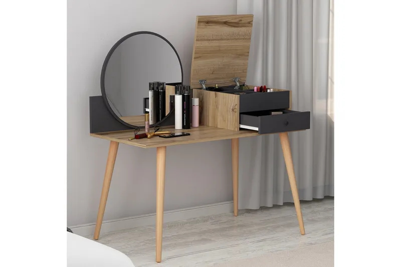 Straat Sminkbord 120x96 cm Svart/Brun - Hanah Home - Möbler - Bord & matgrupp - Sminkbord & toalettbord