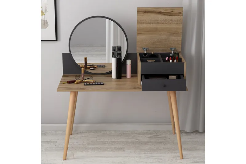 Straat Sminkbord 120x96 cm Svart/Brun - Hanah Home - Möbler - Bord & matgrupp - Sminkbord & toalettbord