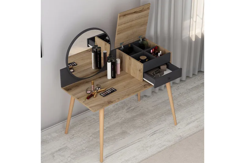 Straat Sminkbord 120x96 cm Svart/Brun - Hanah Home - Möbler - Bord & matgrupp - Sminkbord & toalettbord