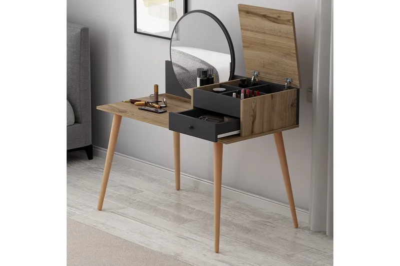 Straat Sminkbord 120x96 cm Svart/Brun - Hanah Home - Möbler - Bord & matgrupp - Sminkbord & toalettbord