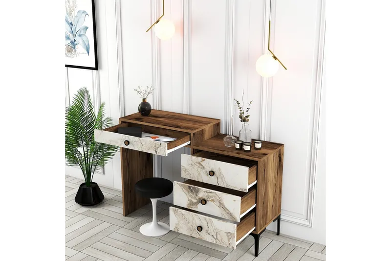 Ameias Sminkbord 124x84,7 cm Brun/Vit - Hanah Home - Möbler - Bord & matgrupp - Sminkbord & toalettbord