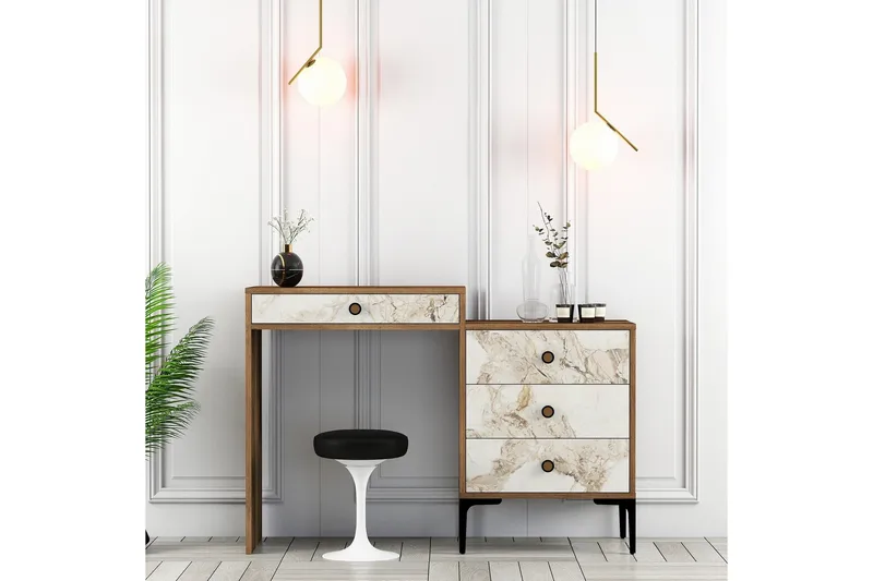 Ameias Sminkbord 124x84,7 cm Brun/Vit - Hanah Home - Möbler - Bord & matgrupp - Sminkbord & toalettbord