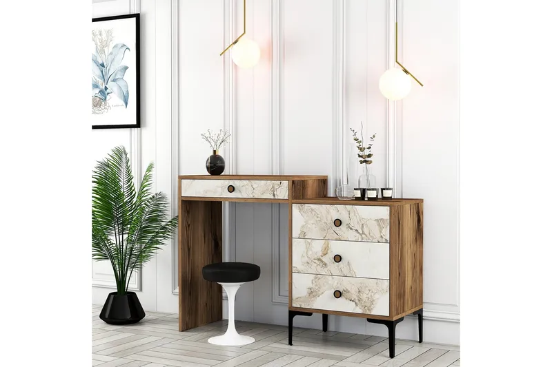 Ameias Sminkbord 124x84,7 cm Brun/Vit - Hanah Home - Möbler - Bord & matgrupp - Sminkbord & toalettbord