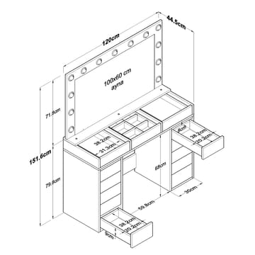 Bralen Sminkbord 120x79,8x44,5 cm - Vit - Möbler - Bord & matgrupp - Sminkbord & toalettbord