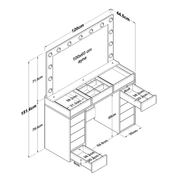 Bralen Sminkbord 120x79,8x44,5 cm - Vit - Möbler - Bord & matgrupp - Sminkbord & toalettbord