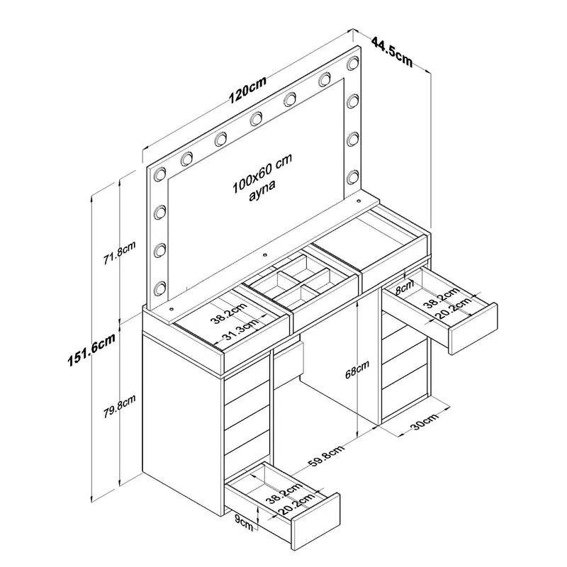 Bralen Sminkbord 120x79,8x44,5 cm - Vit - Möbler - Bord & matgrupp - Sminkbord & toalettbord