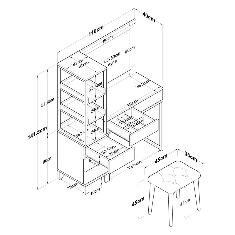 Bralen Sminkbord 120x79,8x44,5 cm - Vit - Möbler - Bord & matgrupp - Sminkbord & toalettbord