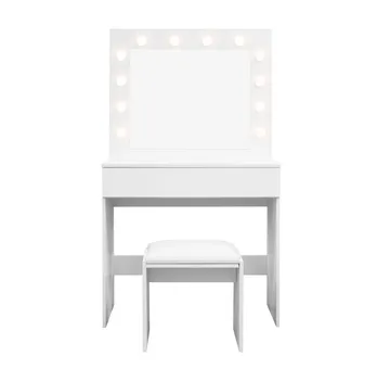 Glow Litet sminkbord 80 cm med spegel lådor och pall -  LED Belysning - Vit - Möbler - Bord & matgrupp - Sminkbord & toalettbord