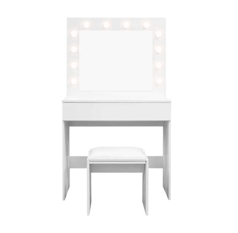 Glow Litet sminkbord 80 cm med spegel lådor och pall -  LED Belysning - Vit - Möbler - Bord & matgrupp - Sminkbord & toalettbord
