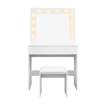 Glow Litet sminkbord 80 cm med spegel lådor och pall -  LED Belysning - Vit - Möbler - Bord & matgrupp - Sminkbord & toalettbord