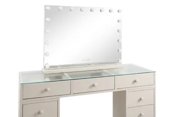 Glow Sminkbord 120 cm med Glasskiva Förvaring och Lådor samt Spegel 80 cm med Belysning - Beige - Möbler - Bord & matgrupp - Sminkbord & toalettbord