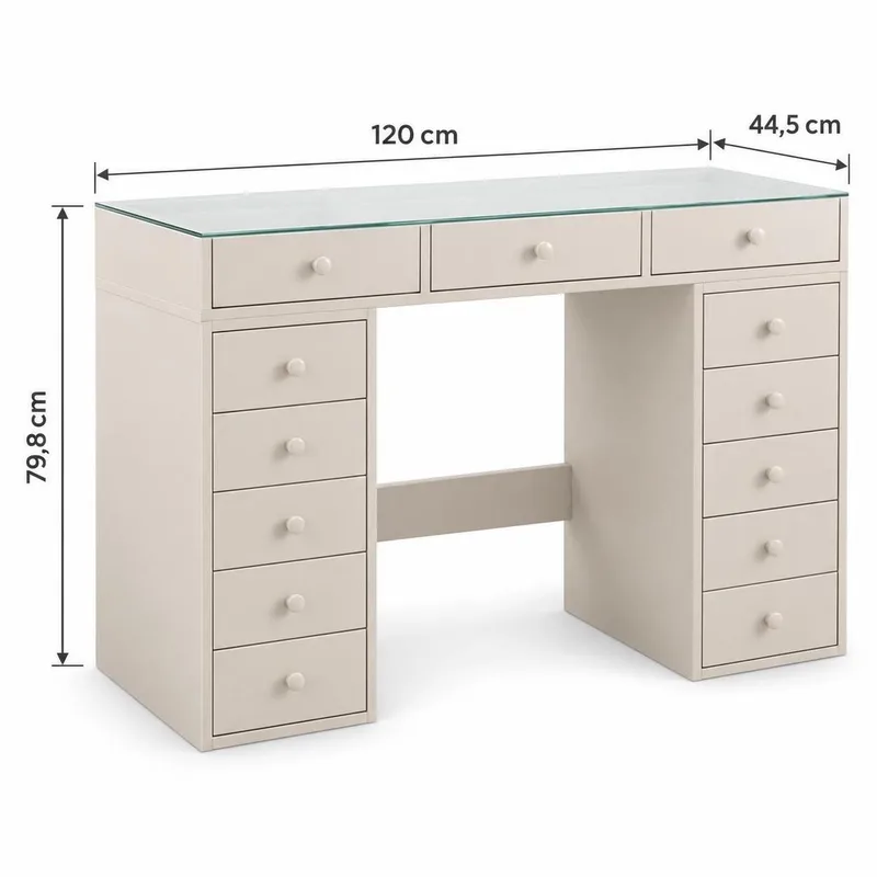 Glow Sminkbord 120 cm med Glasskiva Förvaring och Lådor samt Spegel 80 cm med Belysning - Beige - Möbler - Bord & matgrupp - Sminkbord & toalettbord
