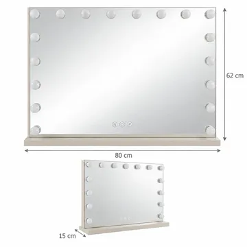 Glow Sminkbord 120 cm med Glasskiva Förvaring och Lådor samt Spegel 80 cm med Belysning - Beige - Möbler - Bord & matgrupp - Sminkbord & toalettbord