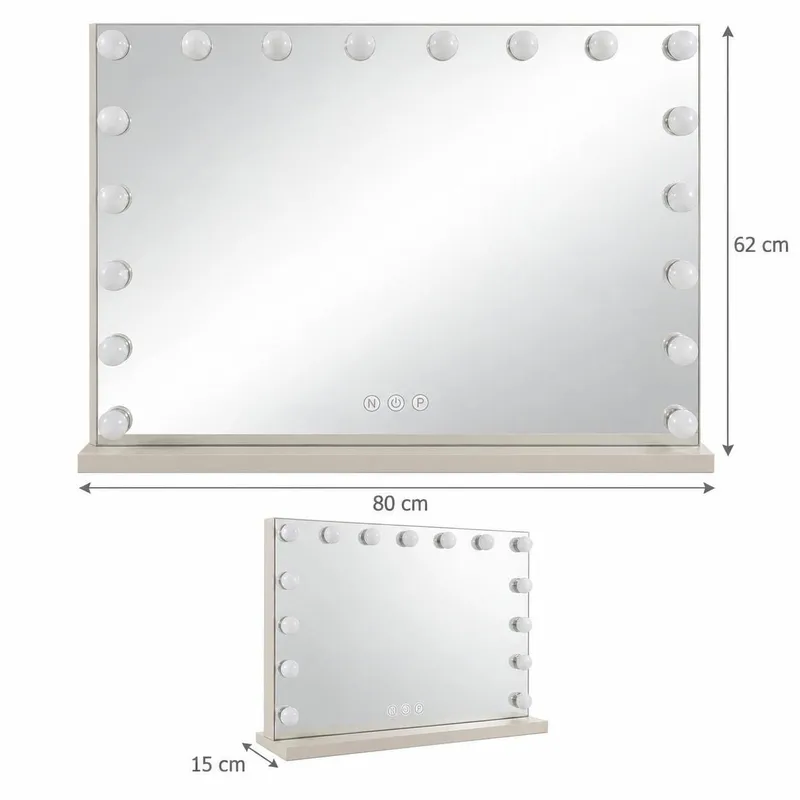 Glow Sminkbord 120 cm med Glasskiva Förvaring och Lådor samt Spegel 80 cm med Belysning - Beige - Möbler - Bord & matgrupp - Sminkbord & toalettbord