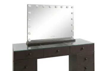 Glow Sminkbord 120 cm med Glasskiva Förvaring och Lådor samt Spegel 80 cm med Belysning - Brun - Möbler - Bord & matgrupp - Sminkbord & toalettbord