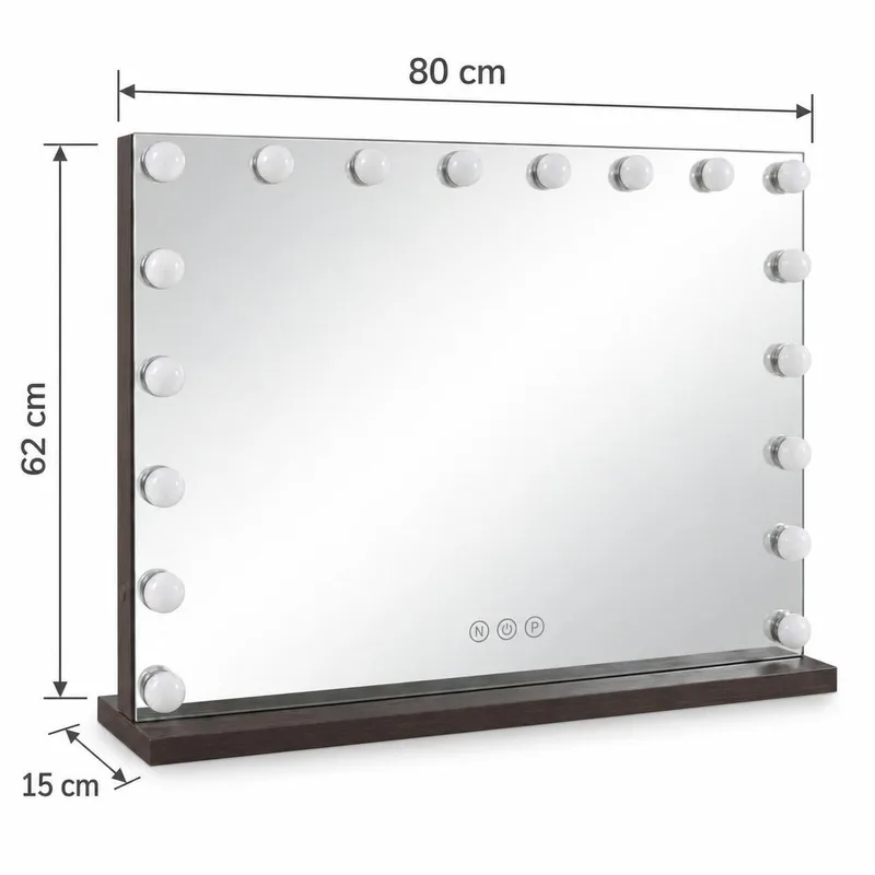 Glow Sminkbord 120 cm med Glasskiva Förvaring och Lådor samt Spegel 80 cm med Belysning - Brun - Möbler - Bord & matgrupp - Sminkbord & toalettbord