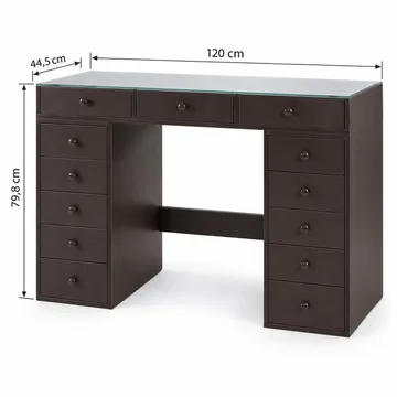 Glow Sminkbord 120 cm med Glasskiva Förvaring och Lådor samt Spegel 80 cm med Belysning - Brun - Möbler - Bord & matgrupp - Sminkbord & toalettbord