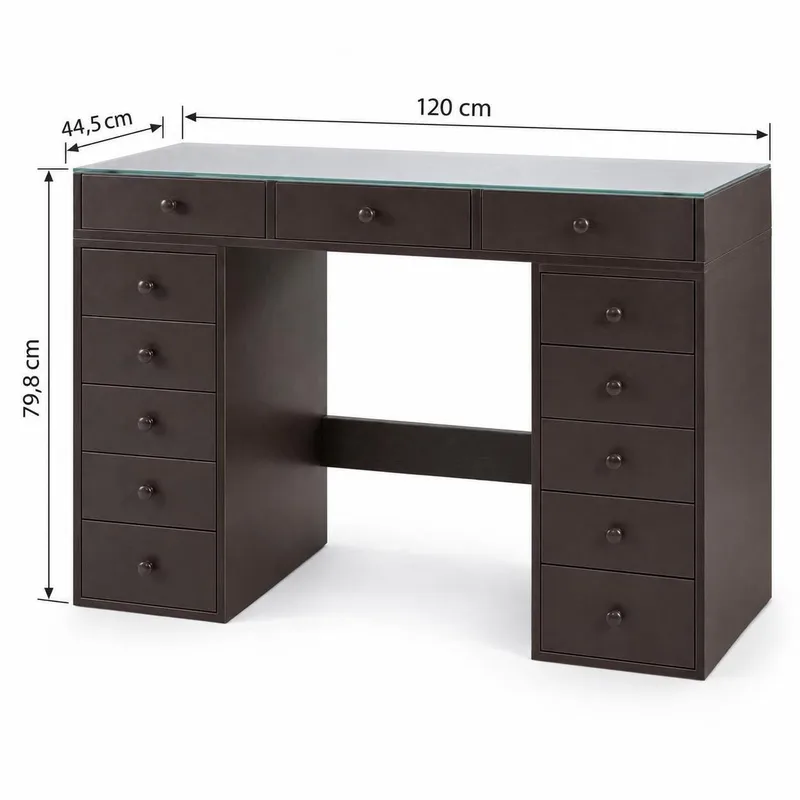 Glow Sminkbord 120 cm med Glasskiva Förvaring och Lådor samt Spegel 80 cm med Belysning - Brun - Möbler - Bord & matgrupp - Sminkbord & toalettbord
