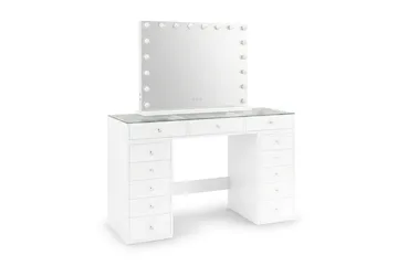 Glow Sminkbord 120 cm med Glasskiva Förvaring och Lådor samt Spegel 80 cm med Belysning - Vit - Möbler - Bord & matgrupp - Sminkbord & toalettbord