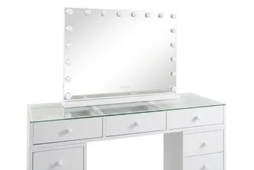 Glow Sminkbord 120 cm med Glasskiva Förvaring och Lådor samt Spegel 80 cm med Belysning - Vit - Möbler - Bord & matgrupp - Sminkbord & toalettbord