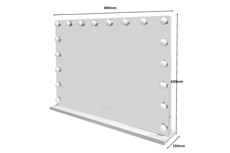Glow Sminkbord 120 cm med Glasskiva Förvaring och Lådor samt Spegel 80 cm med Belysning - Vit - Möbler - Bord & matgrupp - Sminkbord & toalettbord