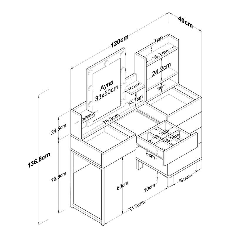 Jornes Sminkbord 120x136,8x40 cm - Vit - Möbler - Bord & matgrupp - Sminkbord & toalettbord