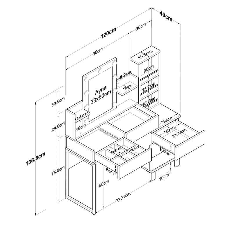 Jornes Sminkbord 120x136,8x40 cm - Vit - Möbler - Bord & matgrupp - Sminkbord & toalettbord