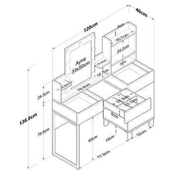 Jornes Sminkbord 120x136,8x40 cm - Vit - Möbler - Bord & matgrupp - Sminkbord & toalettbord