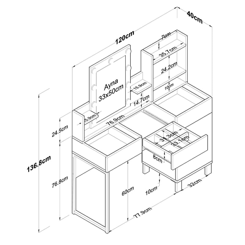 Jornes Sminkbord 120x136,8x40 cm - Vit - Möbler - Bord & matgrupp - Sminkbord & toalettbord