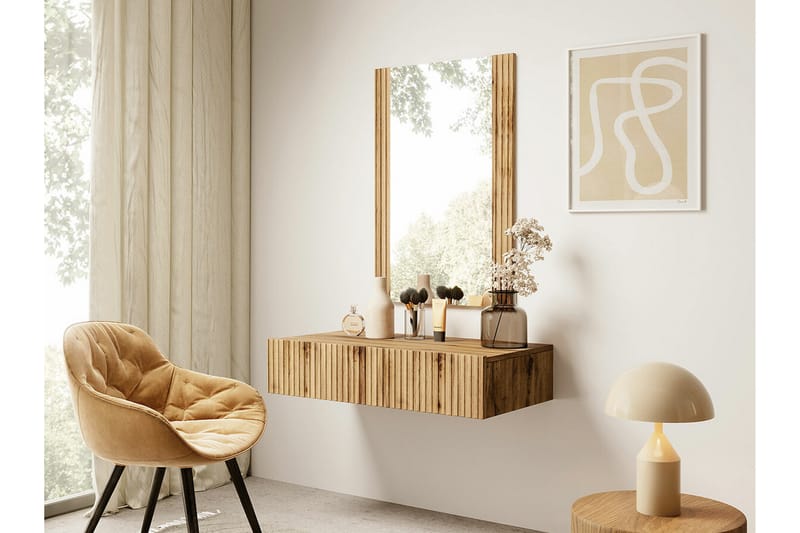 Juniskär svävande sminkbord med vägghängd spegel - 80x42 Ek - Brun - Möbler - Bord & matgrupp - Sminkbord & toalettbord - Sminkbord med spegel