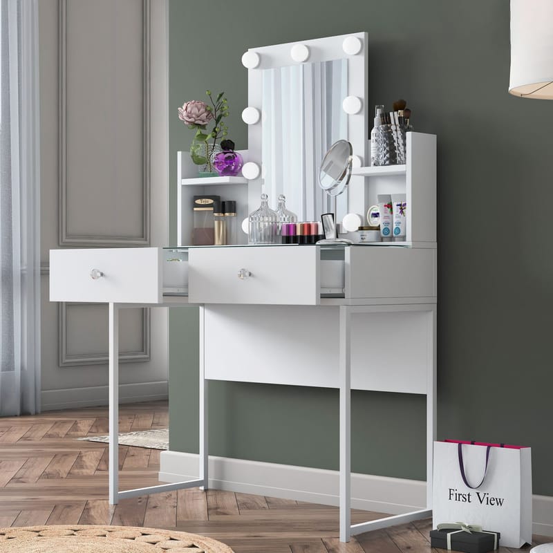 Keldan Sminkbord 90x136,8x40 cm - Vit - Möbler - Bord & matgrupp - Sminkbord & toalettbord