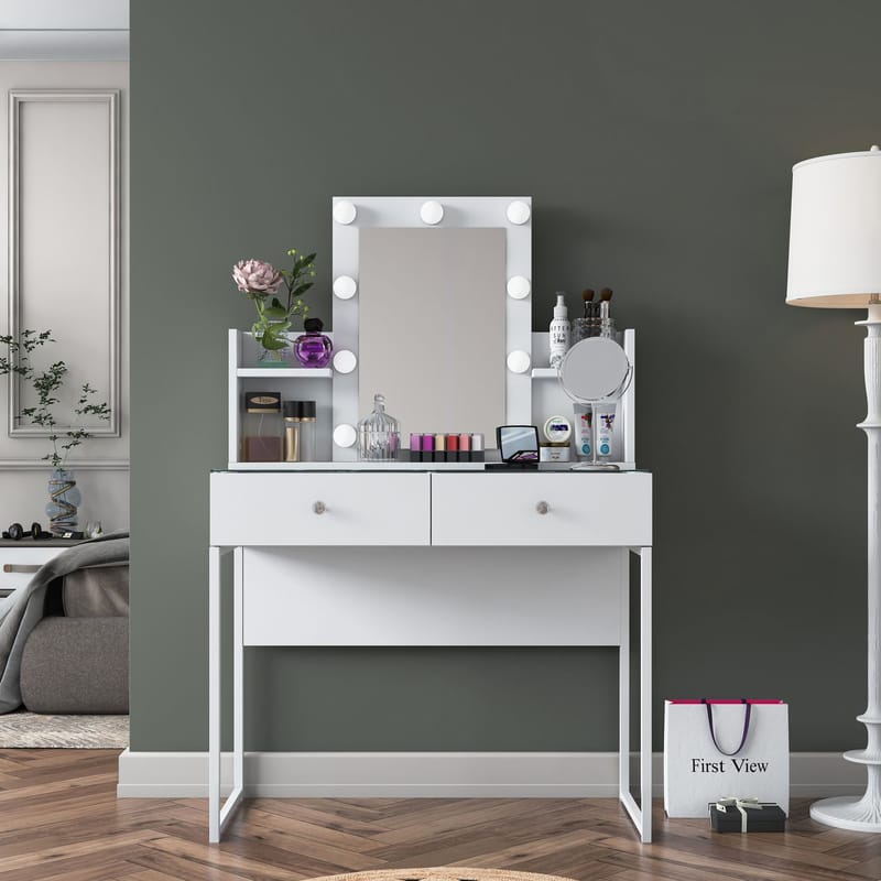 Keldan Sminkbord 90x136,8x40 cm - Vit - Möbler - Bord & matgrupp - Sminkbord & toalettbord