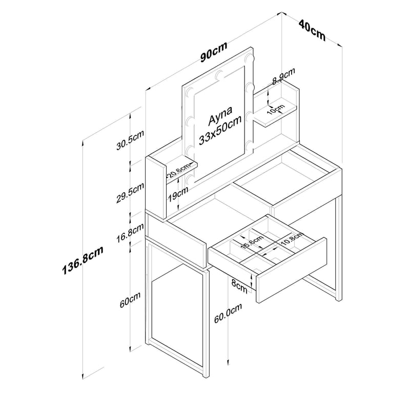 Keldan Sminkbord 90x136,8x40 cm - Vit - Möbler - Bord & matgrupp - Sminkbord & toalettbord