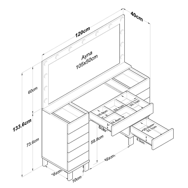 Mardal Sminkbord 120x73,6x40 cm - Vit - Möbler - Bord & matgrupp - Sminkbord & toalettbord