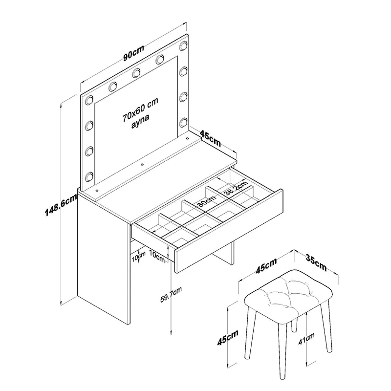 Matlerd Sminkbord 90x76,8x45 cm - Vit - Möbler - Bord & matgrupp - Sminkbord & toalettbord