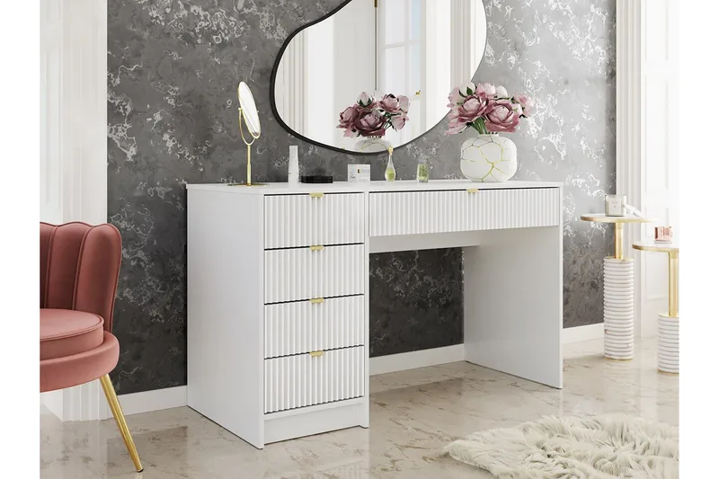 Novaj Sminkbord Med förvaring 55 cm djup 120 cm bred - Vit / Mässing Handtag - Möbler - Bord & matgrupp - Sminkbord & toalettbord