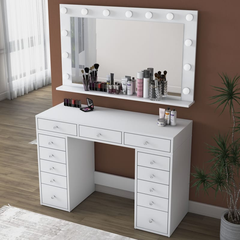 Pervik Sminkbord 120x81,6x44,5 cm - Vit, kallvit - Möbler - Bord & matgrupp - Sminkbord & toalettbord