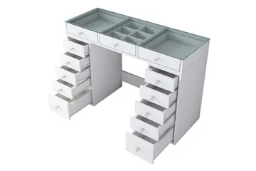 Ramender Sminkbord med förvaring Bordsskiva Glas 120 cm - Vit - Möbler - Bord & matgrupp - Sminkbord & toalettbord