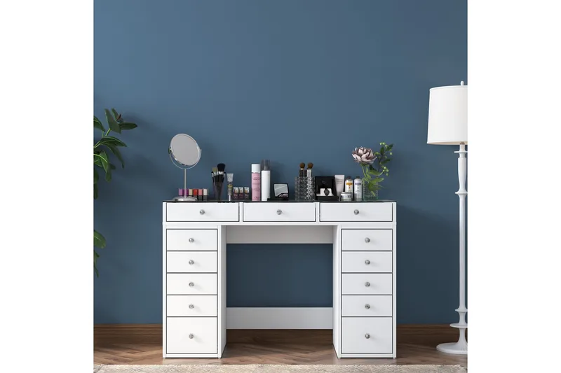 Ramender Sminkbord med förvaring Bordsskiva Glas 120 cm - Vit - Möbler - Bord & matgrupp - Sminkbord & toalettbord