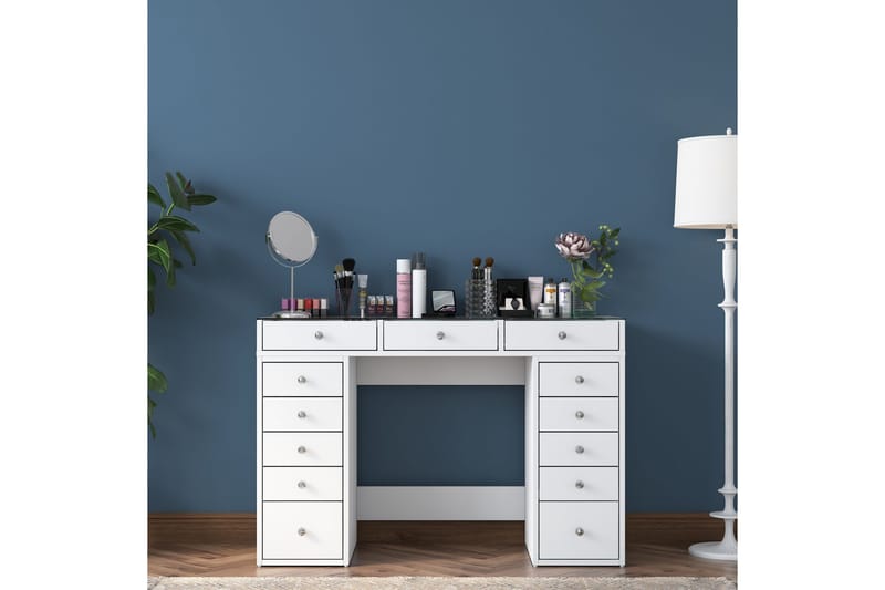 Ramender Sminkbord med förvaring Bordsskiva Glas 120 cm - Vit - Möbler - Bord & matgrupp - Sminkbord & toalettbord