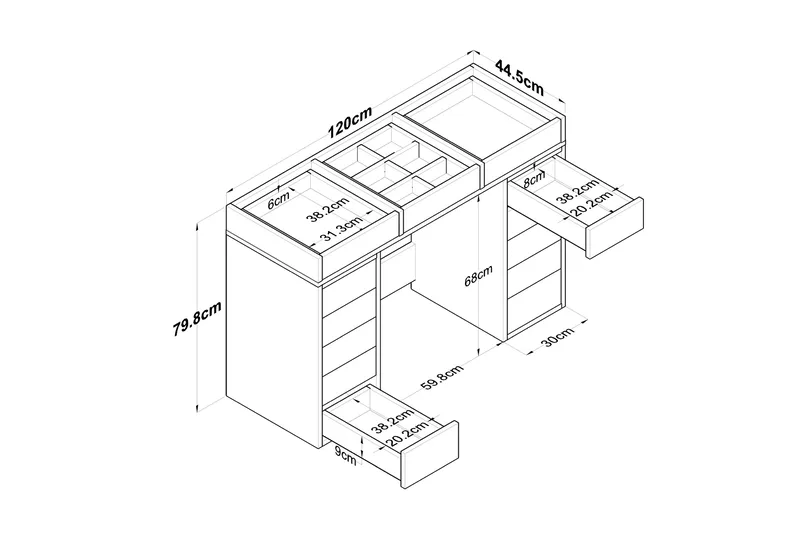 Ramender Sminkbord med förvaring Bordsskiva Glas 120 cm - Vit - Möbler - Bord & matgrupp - Sminkbord & toalettbord
