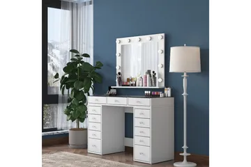 Ramender Stort Sminkbord med spegel och lampor med förvaring - Glas / Vit - Möbler - Bord & matgrupp - Sminkbord & toalettbord