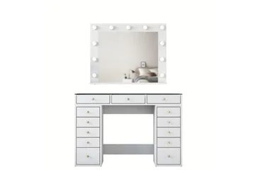 Ramender Stort Sminkbord med spegel och lampor med förvaring - Glas / Vit - Möbler - Bord & matgrupp - Sminkbord & toalettbord