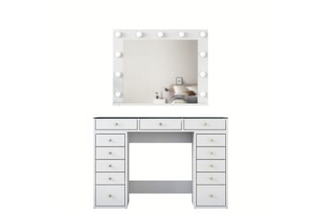 Ramender Stort Sminkbord med spegel och lampor med förvaring - Glas / Vit - Möbler - Bord & matgrupp - Sminkbord & toalettbord