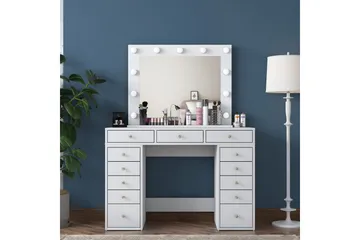 Ramender Stort Sminkbord med spegel och lampor med förvaring - Vit - Möbler - Bord & matgrupp - Sminkbord & toalettbord