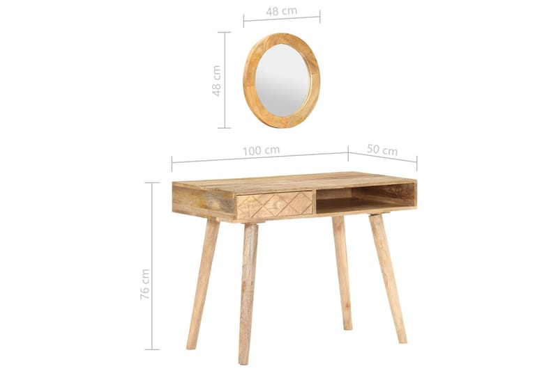 Sminkbord 100x50x76 cm massivt mangoträ - Brun - Sminkbord & toalettbord